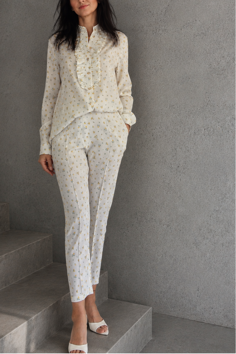 SHIRT AND PANTS WHITE FLORAL SET