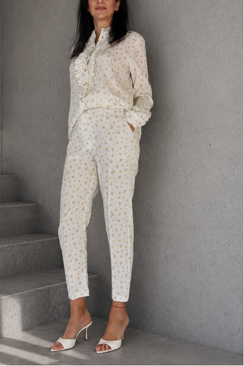 SHIRT AND PANTS WHITE FLORAL SET